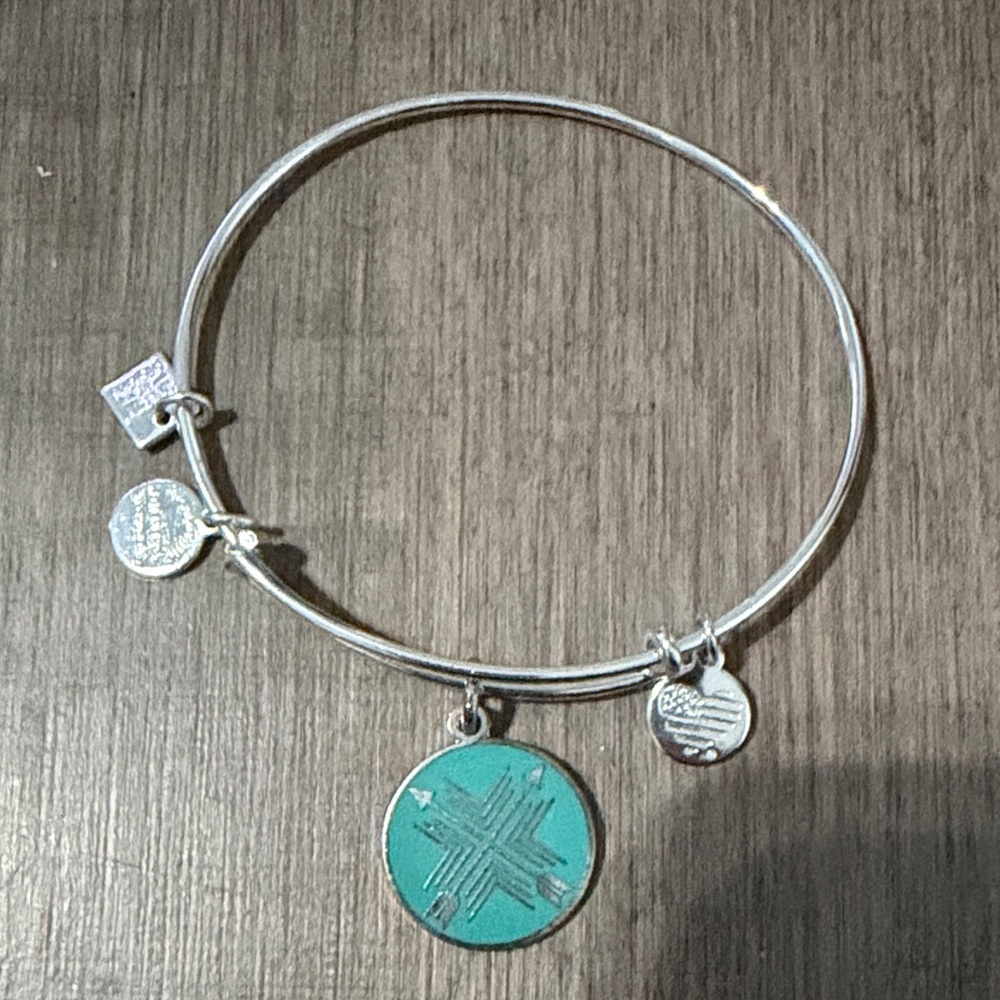 Alex and Ani Silver Bracelet with Teal Charm